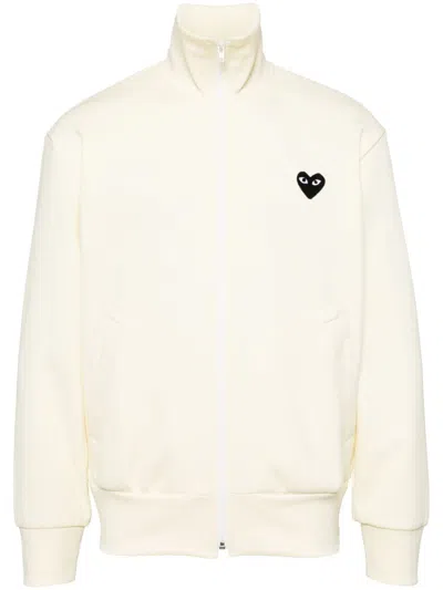 Shop Comme Des Garçons Play Heart-print Jersey Track Jacket In Neutrals