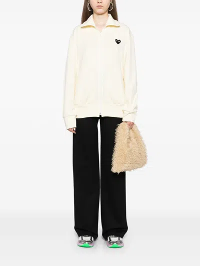 Shop Comme Des Garçons Play Heart-print Jersey Track Jacket In Neutrals