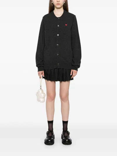 Shop Comme Des Garçons Play Wool Cardigan In Grey