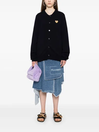 Comme Des Garçons Play Wool Cardigan In 002 Navy
