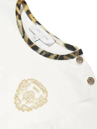 Roberto Cavalli Logo-embroidered Jaguar-print Dress In White