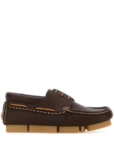 Fendi Chocolate Leather Deck Loafers In Brown