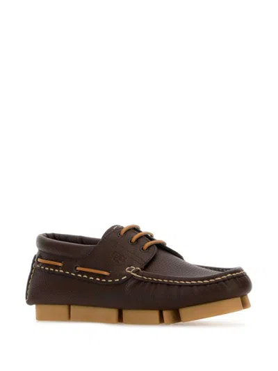 Fendi Chocolate Leather Deck Loafers In Brown