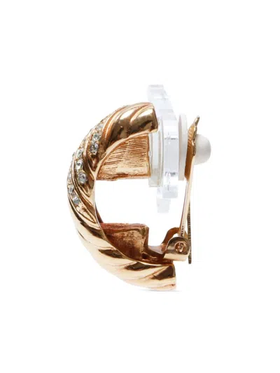 Pre-owned Dior Rhinestone Clip-on Earrings In Gold