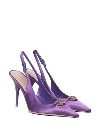 Shop Valentino Rhinestone-logo Slingback Pumps In Purple