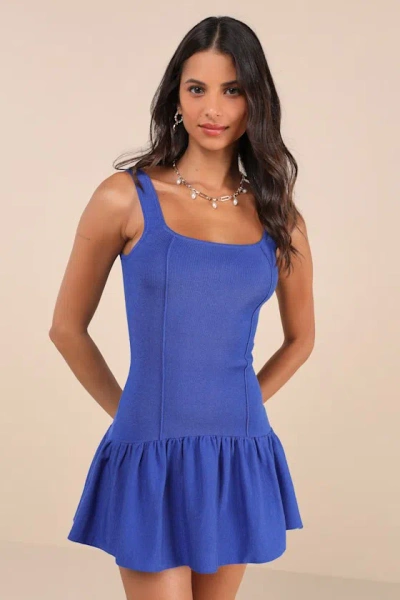 Lulus Playful Attitude Blue Sleeveless Seamed Drop-waist Mini Dress In Blue