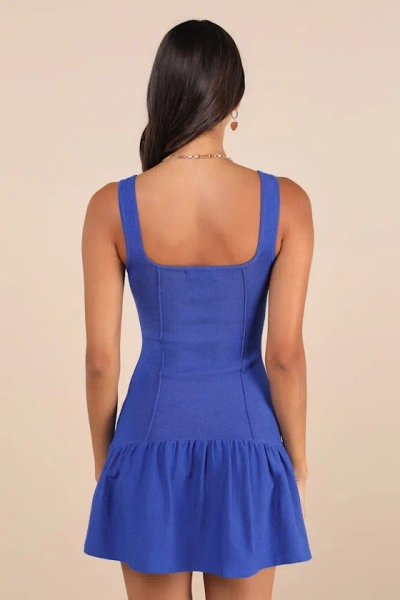 Lulus Playful Attitude Blue Sleeveless Seamed Drop-waist Mini Dress In Blue