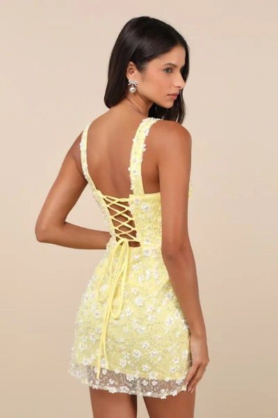 Lulus Dazzling Forever Yellow Sequin Beaded Bodycon Mini Dress In Yellow
