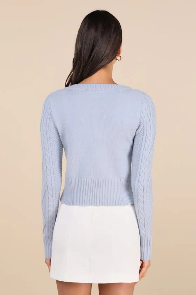 Lulus Luxe Composure Blue Cable Knit Long Sleeve Cardigan Sweater In Blue
