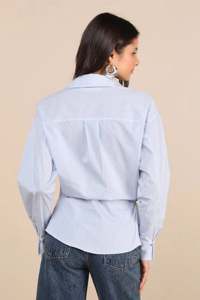 Astr Flykra Light Blue Striped Asymmetrical Button-up Wrap Top In Light Blue