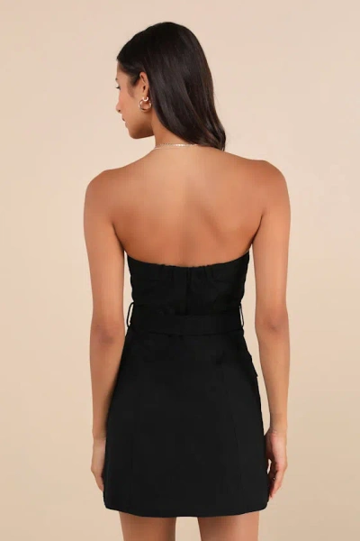 Astr Deniz Black Zip-front Strapless Mini Dress With Pockets In Black