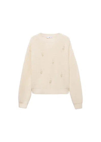 Mango Pearl Chunky-knit Sweater Ecru In Écru