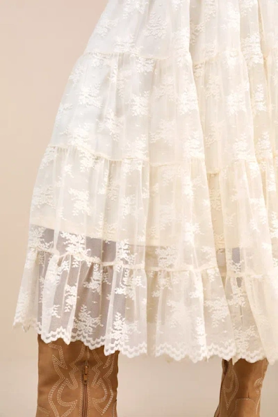 LULUS EXCEPTIONALLY GRACEFUL CREAM LACE HIGH-RISE TIERED MIDI SKIRT 