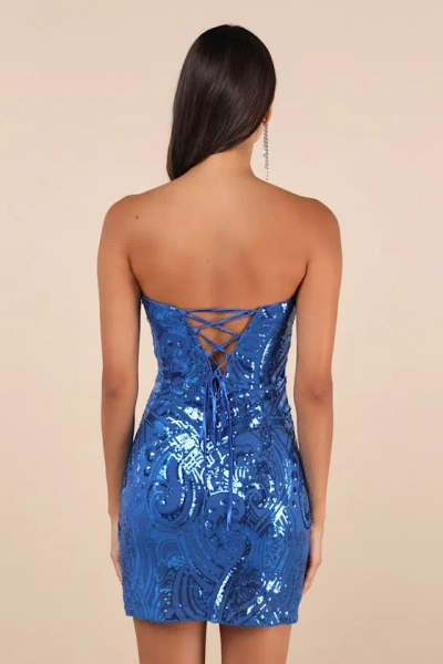 Lulus Glamorous Intrigue Royal Blue Sequin Strapless Mini Dress In Royal Blue