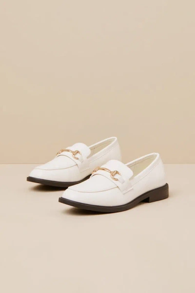 Lulus Wrenlie Cream Croc-embossed Horsebit Loafer Flats In White