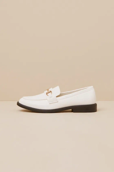 Lulus Wrenlie Cream Croc-embossed Horsebit Loafer Flats In White