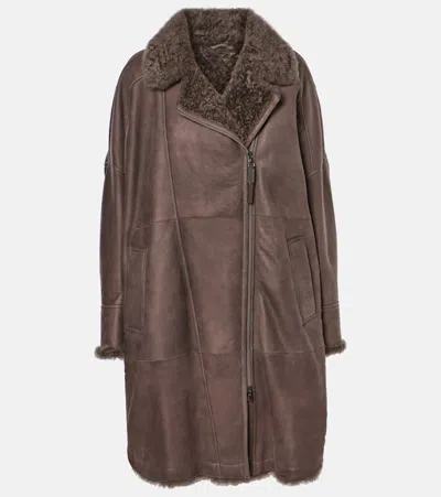 Brunello Cucinelli Shearling-lined Leather Coat In Brown