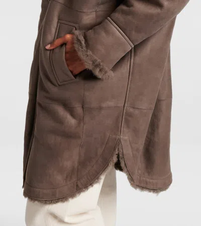 Brunello Cucinelli Shearling-lined Leather Coat In Brown