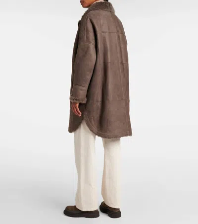 Brunello Cucinelli Shearling-lined Leather Coat In Brown