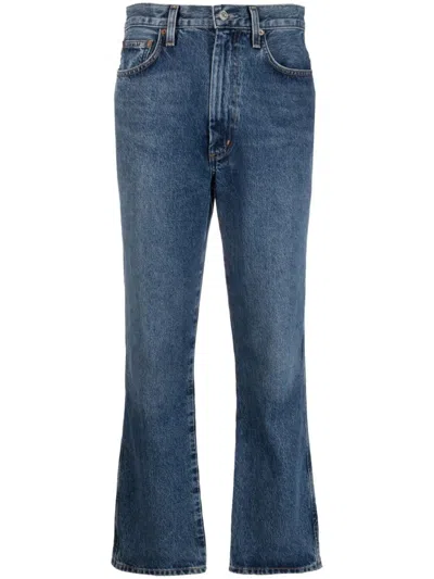 Agolde Pinch Waist Cropped Organic High-rise Flared Jeans In Blue