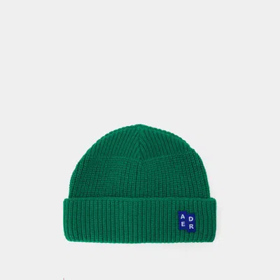 Ader Error Logo-patch Ribbed-knit Beanie In Green