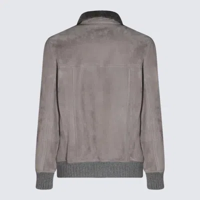 Shop Brunello Cucinelli Grey Leather Jackets