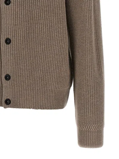 Giorgio Armani Ribbed Texture High Neck Cardigan With Front Pockets In Beige