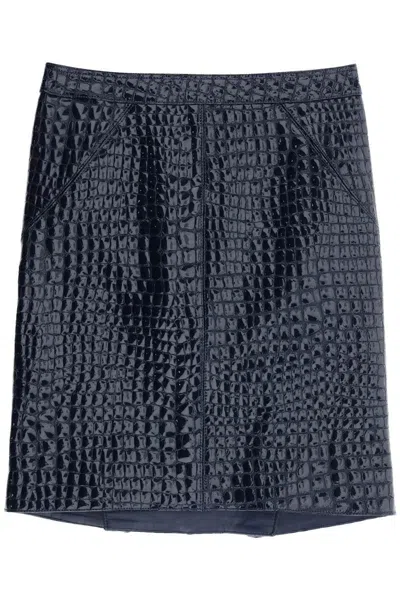 Shop Tom Ford Crocodile Effect Leather Skirt In Blue