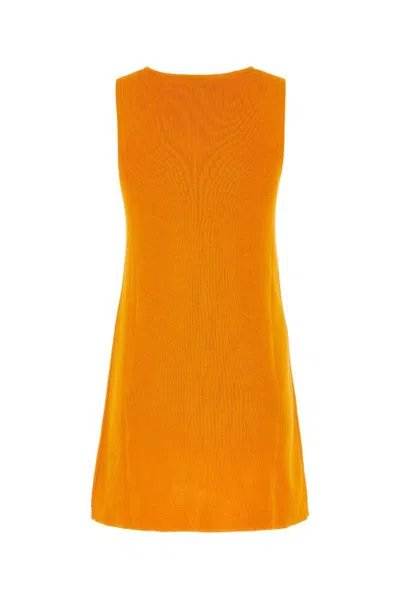 Jil Sander Sleeveless V-neck Ribbed Knit Dress In Orange