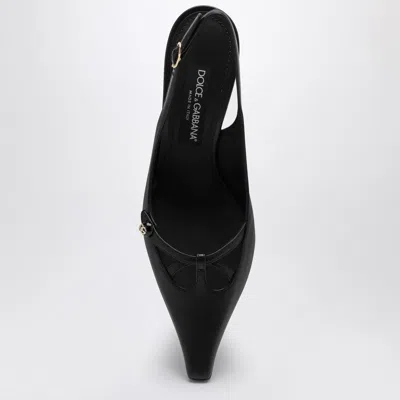 Dolce & Gabbana Leather Slingback With Metal Monogram In Black