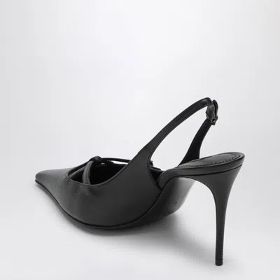 Dolce & Gabbana Leather Slingback With Metal Monogram In Black