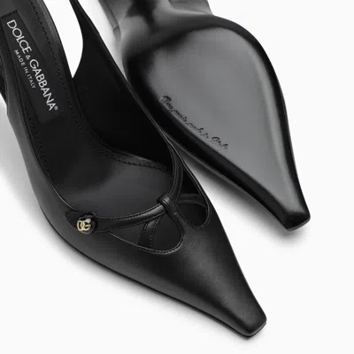 Dolce & Gabbana Leather Slingback With Metal Monogram In Black
