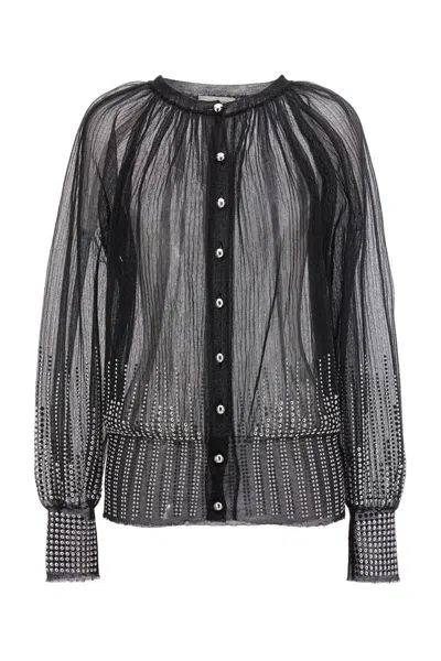 Shop Rabanne Paco  Cardigan Mesh Borchie In Black