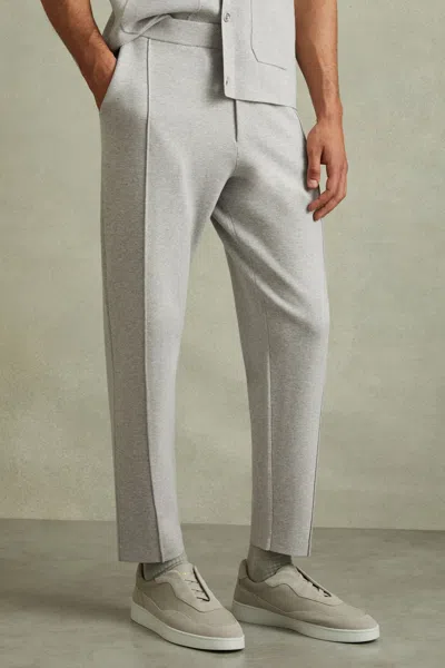 Reiss Soft Grey Relaxed Drawstring Trousers With Turn-ups In Soft Grey Melange