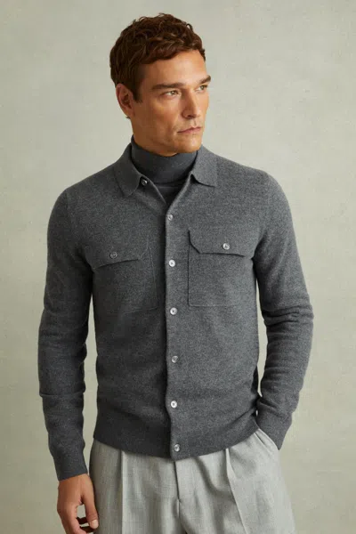 Reiss Grey Melange Pisa Merino Wool Button-front Cardigan In Grey Melange