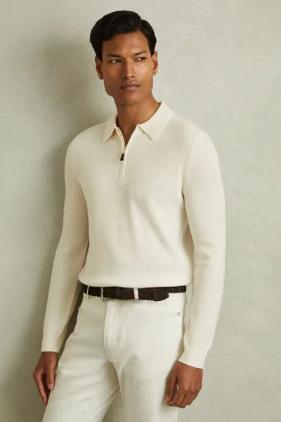 Reiss Off White Wool Half-zip Polo Shirt In Off White