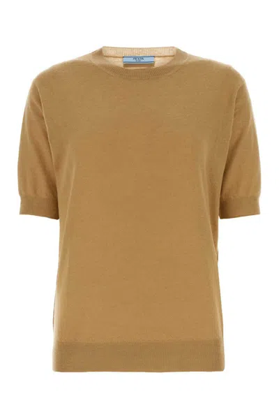 Prada Superfine Cashmere Short-sleeve Sweater In Animal Print