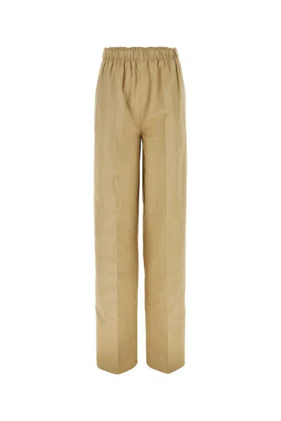 Prada Pantalone Dalla Gamba Ampia In Cotone Beige Donna In Beige O Tan