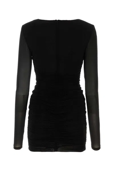 Saint Laurent Sleeve V-neck Mini Dress With Button Accents In Black