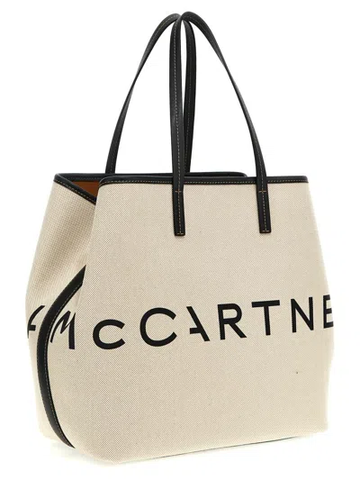 Stella Mccartney Stella Mc Cartney Ecru Cotton Blend Tote Bag With Logo In Beige