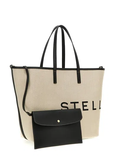 Stella Mccartney Stella Mc Cartney Ecru Cotton Blend Tote Bag With Logo In Beige