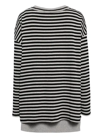 B+ab Striped Button-up Cardigan In Black