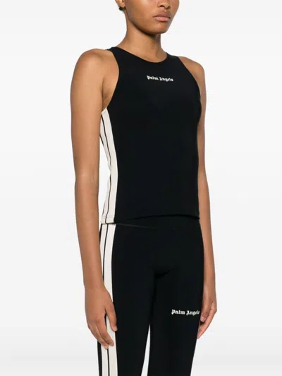 Palm Angels Crew Neck Racerback Sleeveless Tank Top In Black