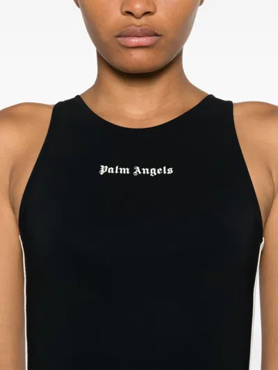 Palm Angels Crew Neck Racerback Sleeveless Tank Top In Black