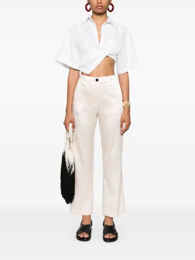 Forte Forte Patterned Straight Trousers In Neutrals