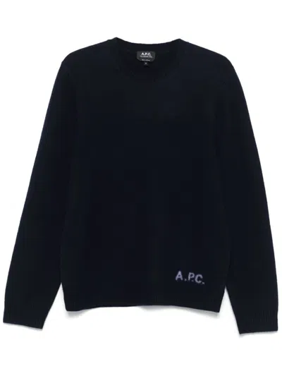Apc A.p.c. 'edward' Sweater With Logo Inlay In Blue