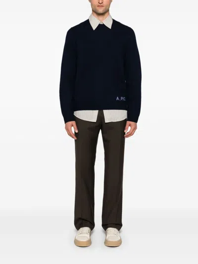 Apc A.p.c. 'edward' Sweater With Logo Inlay In Blue