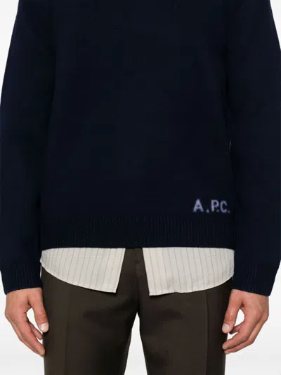 Apc A.p.c. 'edward' Sweater With Logo Inlay In Blue