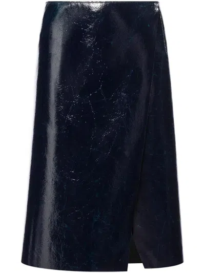Philosophy Di Lorenzo Serafini Midi Blue Skirt With Slit In Vynil Woman In Blue