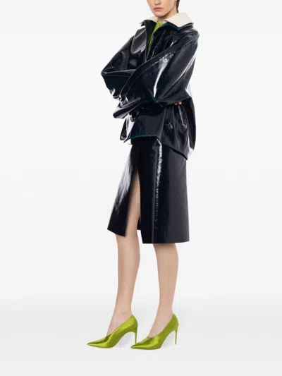 Philosophy Di Lorenzo Serafini Midi Blue Skirt With Slit In Vynil Woman In Blue